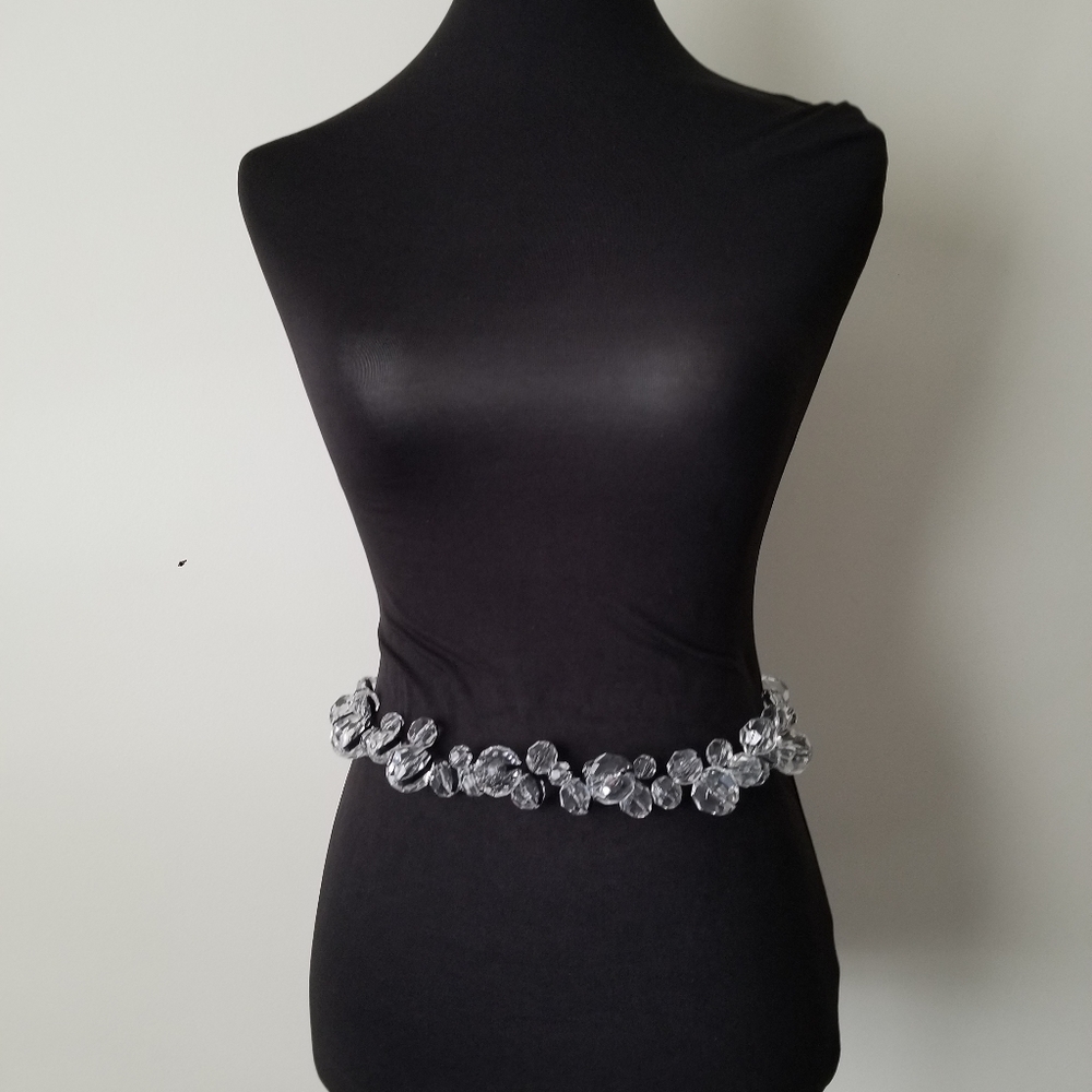Glass belt necklace black satin ribbon
